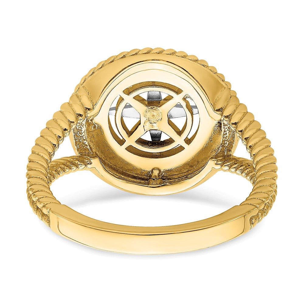 14k Two-Tone Gold Mini Nautical Compass Rope Ring