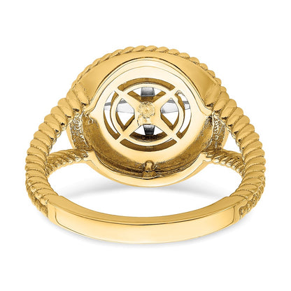14k Two-Tone Gold Mini Nautical Compass Rope Ring