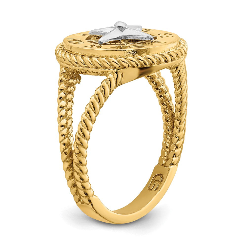 14k Two-Tone Gold Mini Nautical Compass Rope Ring