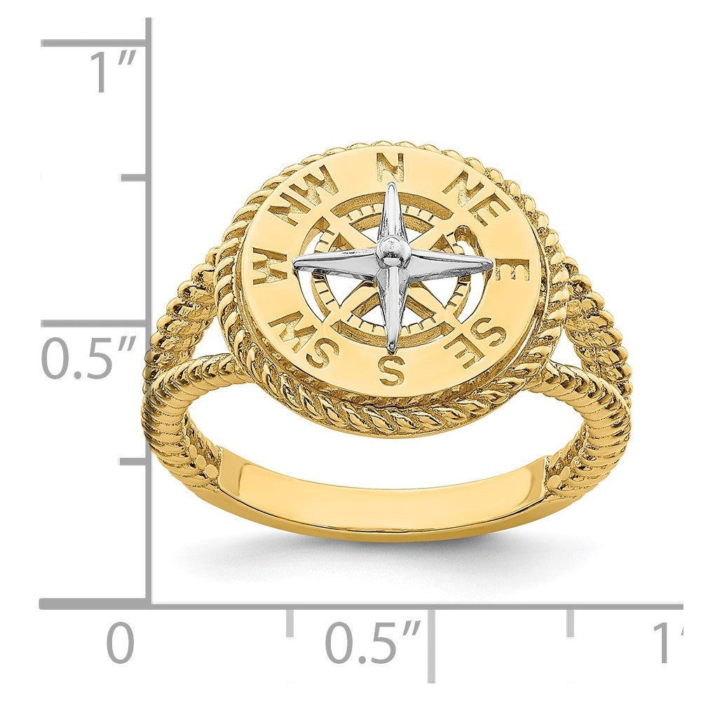 14k Two-Tone Gold Mini Nautical Compass Rope Ring