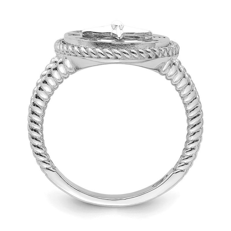 14K White Gold Mini Nautical Compass Rope Ring