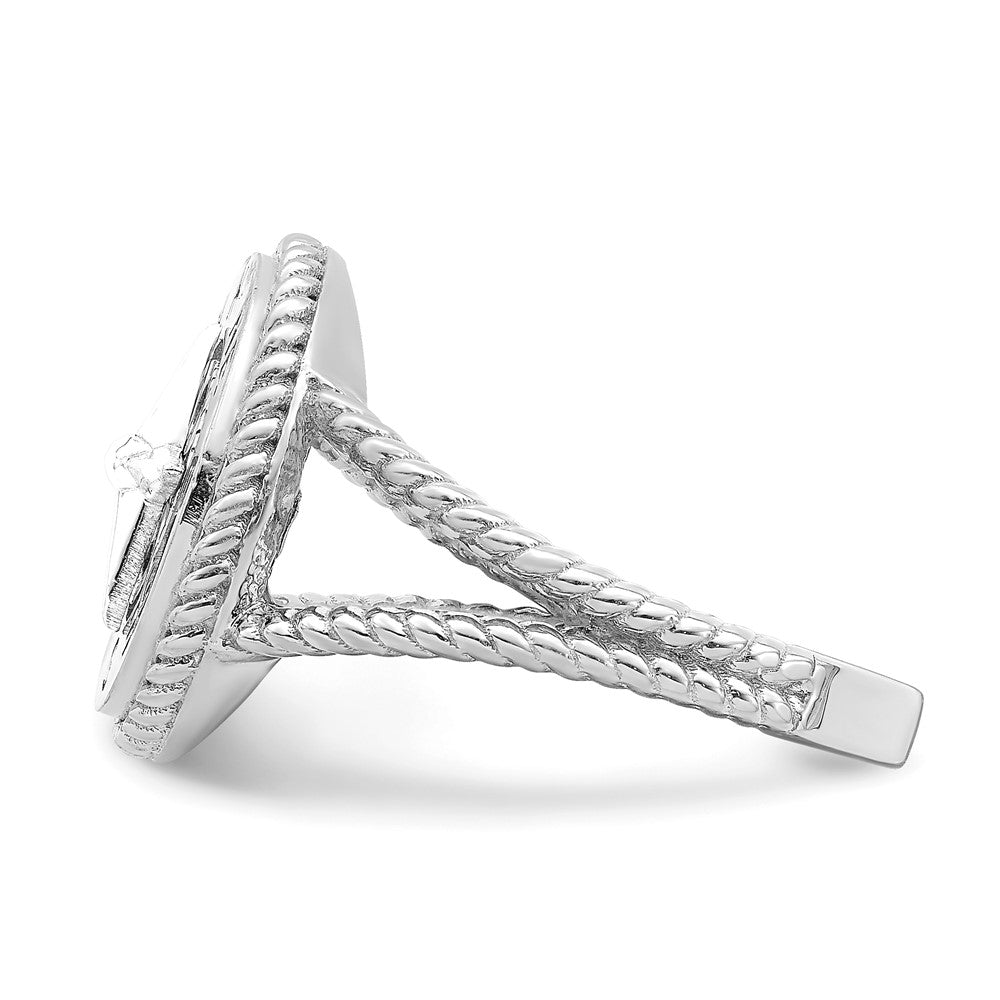 14K White Gold Mini Nautical Compass Rope Ring
