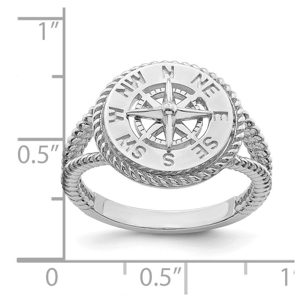 14K White Gold Mini Nautical Compass Rope Ring