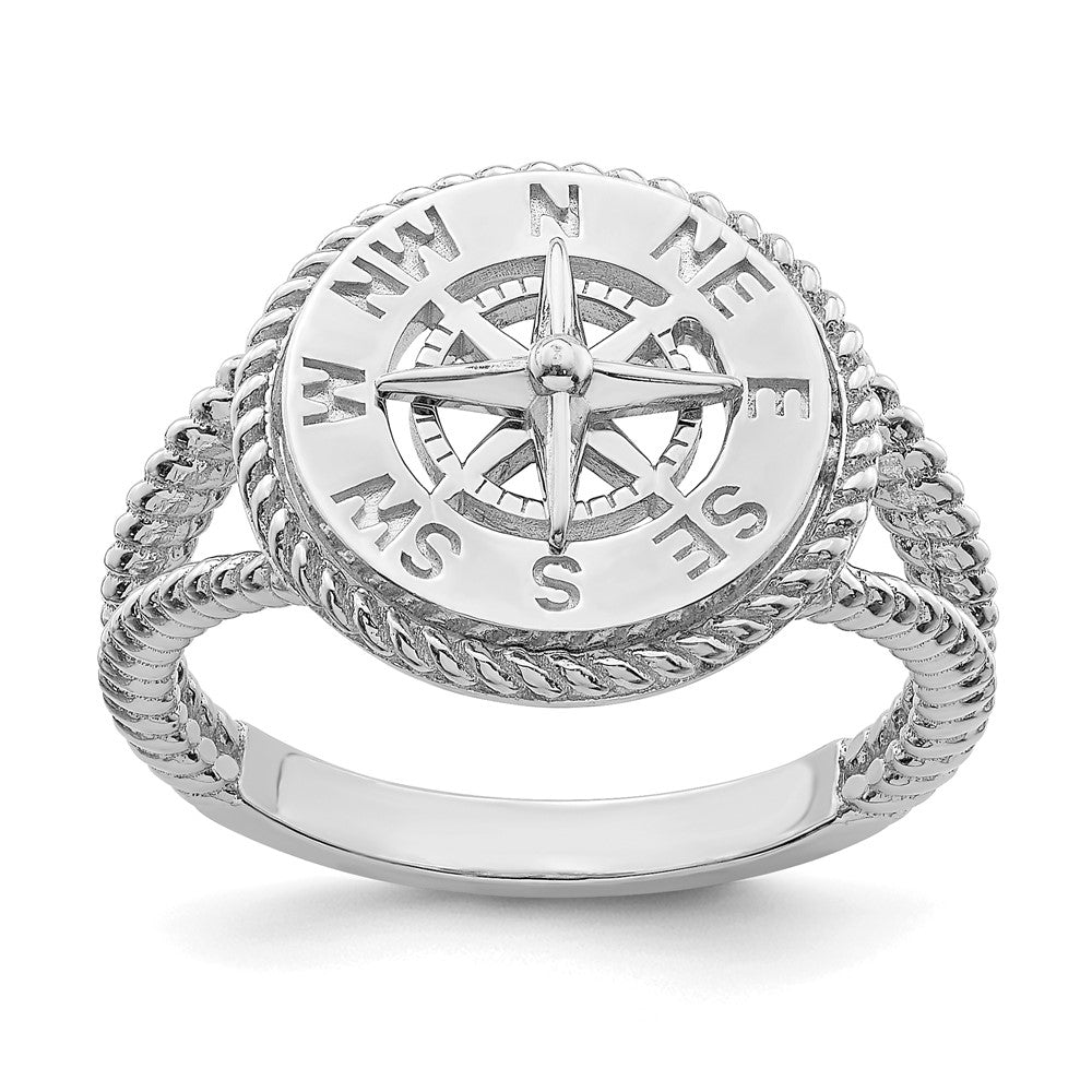 14K White Gold Mini Nautical Compass Rope Ring