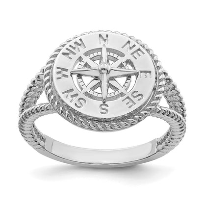 14K White Gold Mini Nautical Compass Rope Ring