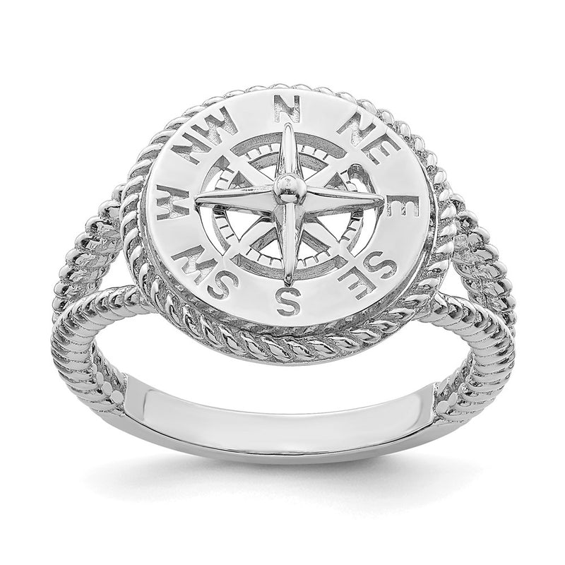 14K White Gold Mini Nautical Compass Rope Ring