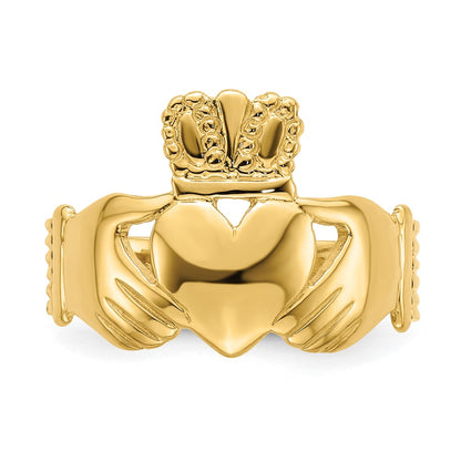 14K Yellow Gold Polished Claddagh Ring (Size 9)