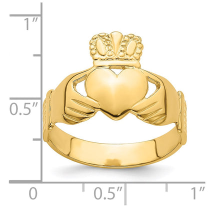 14K Yellow Gold Polished Claddagh Ring (Size 9)
