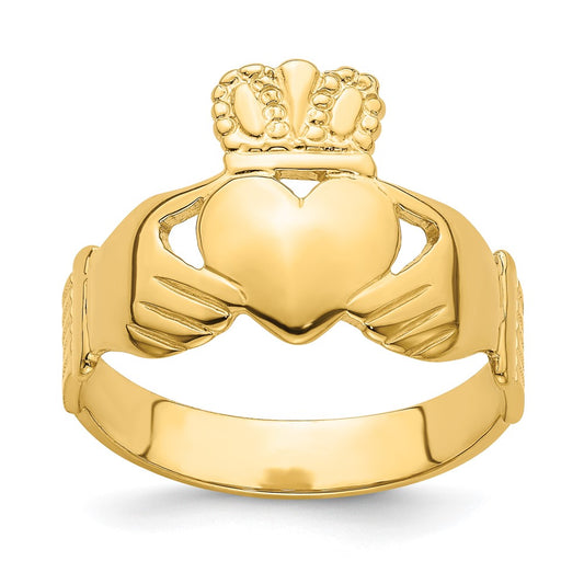 14K Yellow Gold Polished Claddagh Ring (Size 9)