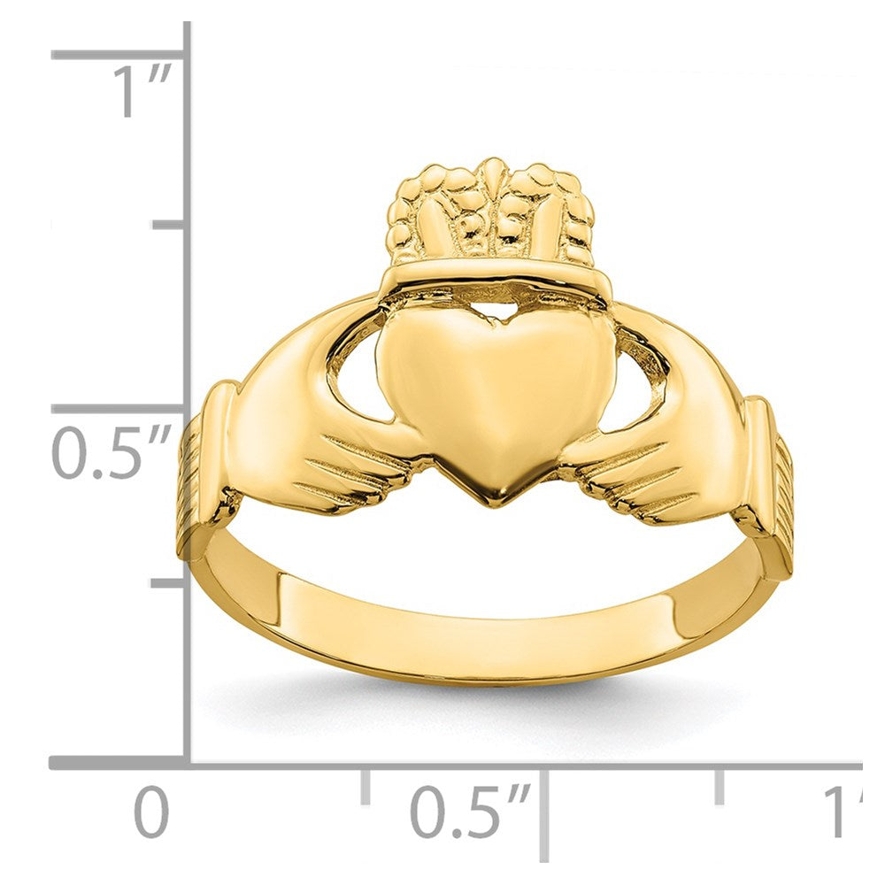 14K Yellow Gold Polished Claddagh Ring (Size 9)