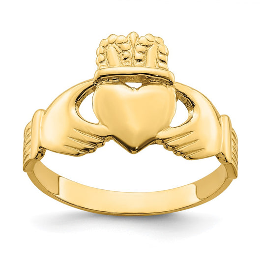 14K Yellow Gold Polished Claddagh Ring (Size 9)