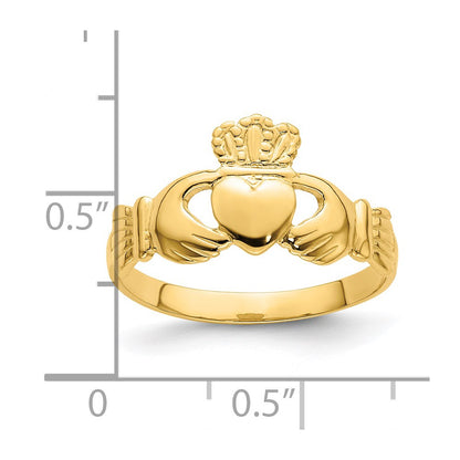 14K Yellow Gold Polished Claddagh Ring (size 7)