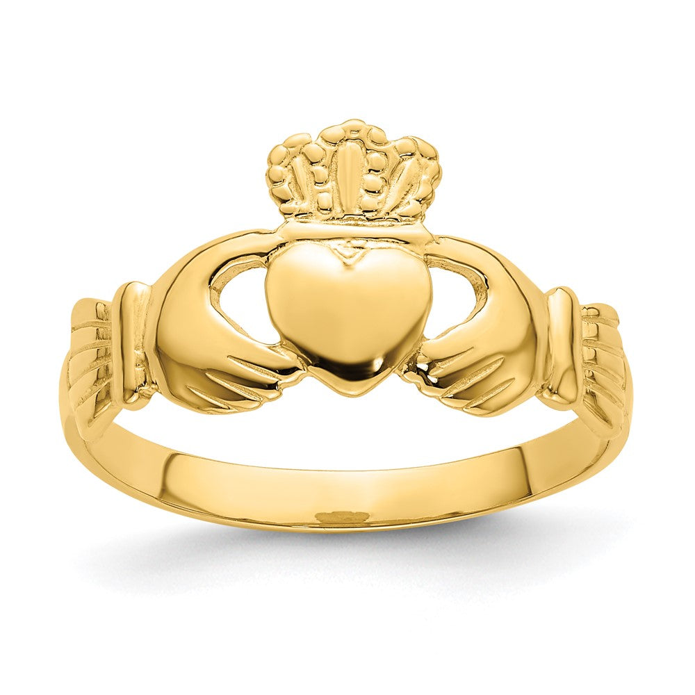 14K Yellow Gold Polished Claddagh Ring (size 7)