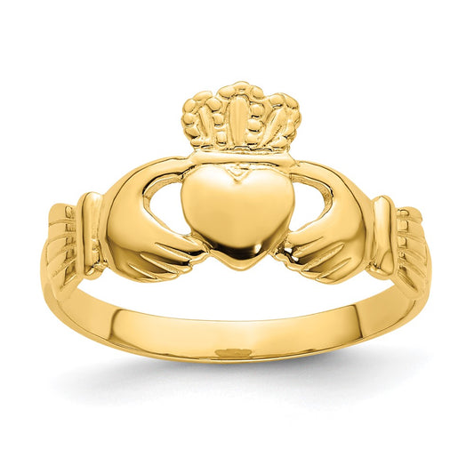 14K Yellow Gold Polished Claddagh Ring (size 7)