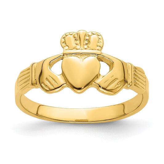 14K Yellow Gold Polished Claddagh Ring