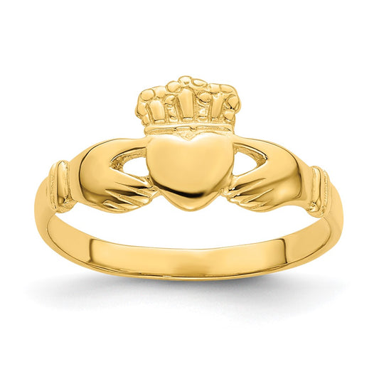 14K Yellow Gold Polished Claddagh Ring