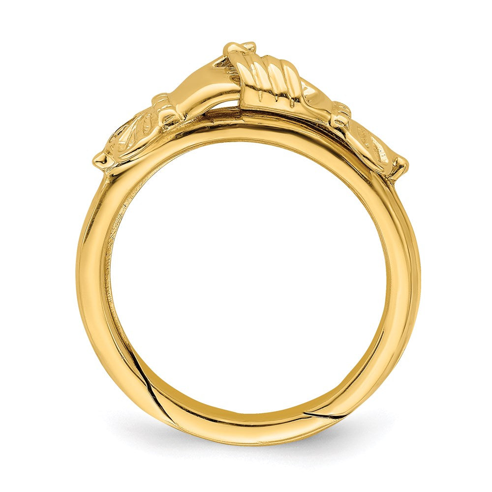 14k yellow gold claddagh style w connecting hands ring r702