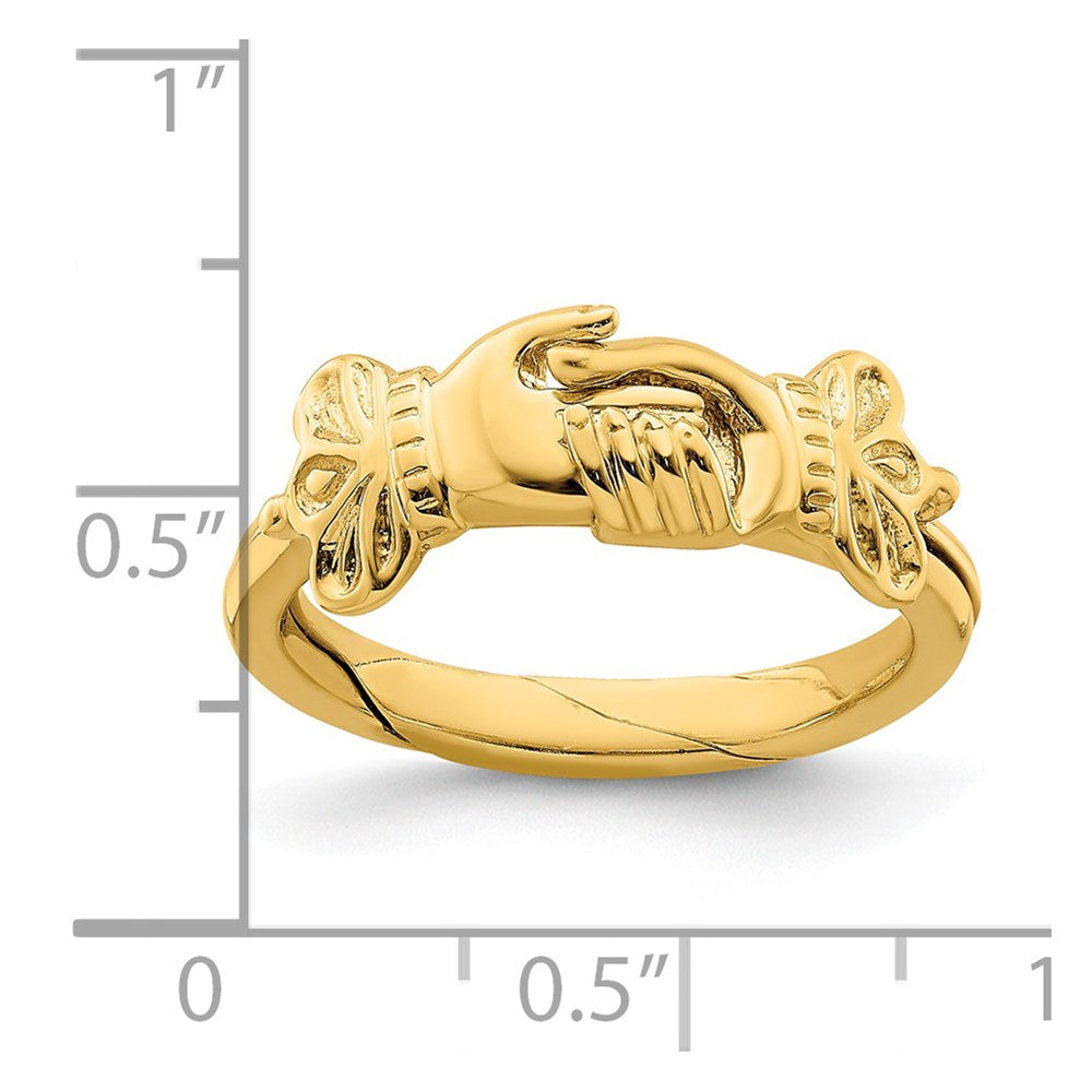14k yellow gold claddagh style w connecting hands ring r702