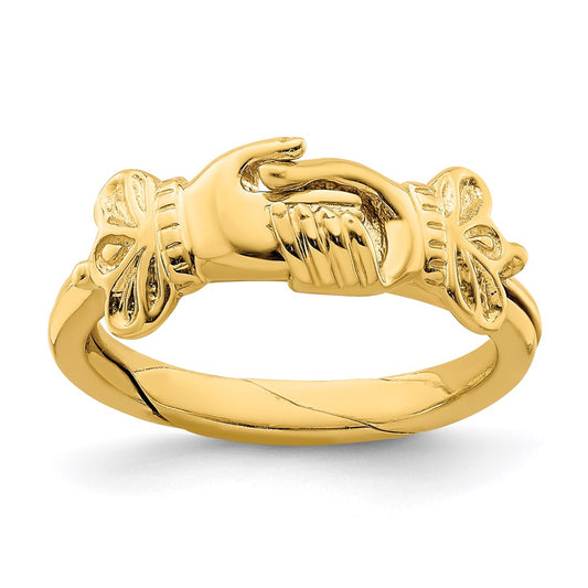 14k yellow gold claddagh style w connecting hands ring r702