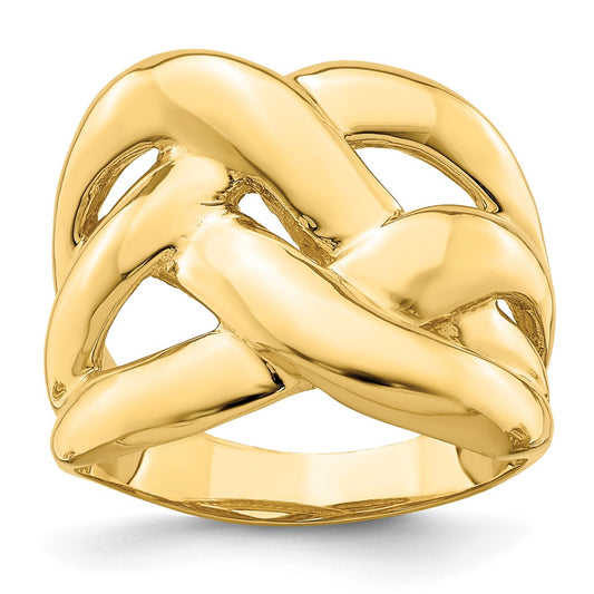 14K Yellow Gold Polished Bold Basket Weave Dome Ring
