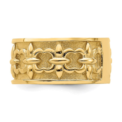 14K Yellow Gold Polished / Satin Fleur-De-Lis Band Ring