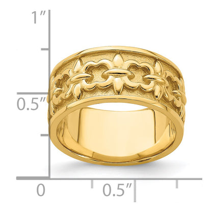 14K Yellow Gold Polished / Satin Fleur-De-Lis Band Ring