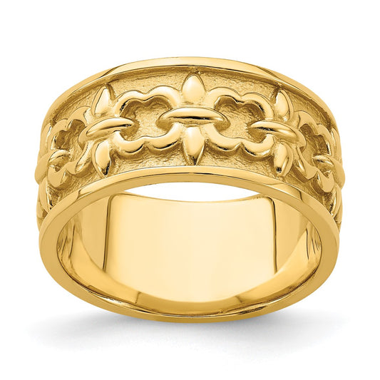14K Yellow Gold Polished / Satin Fleur-De-Lis Band Ring