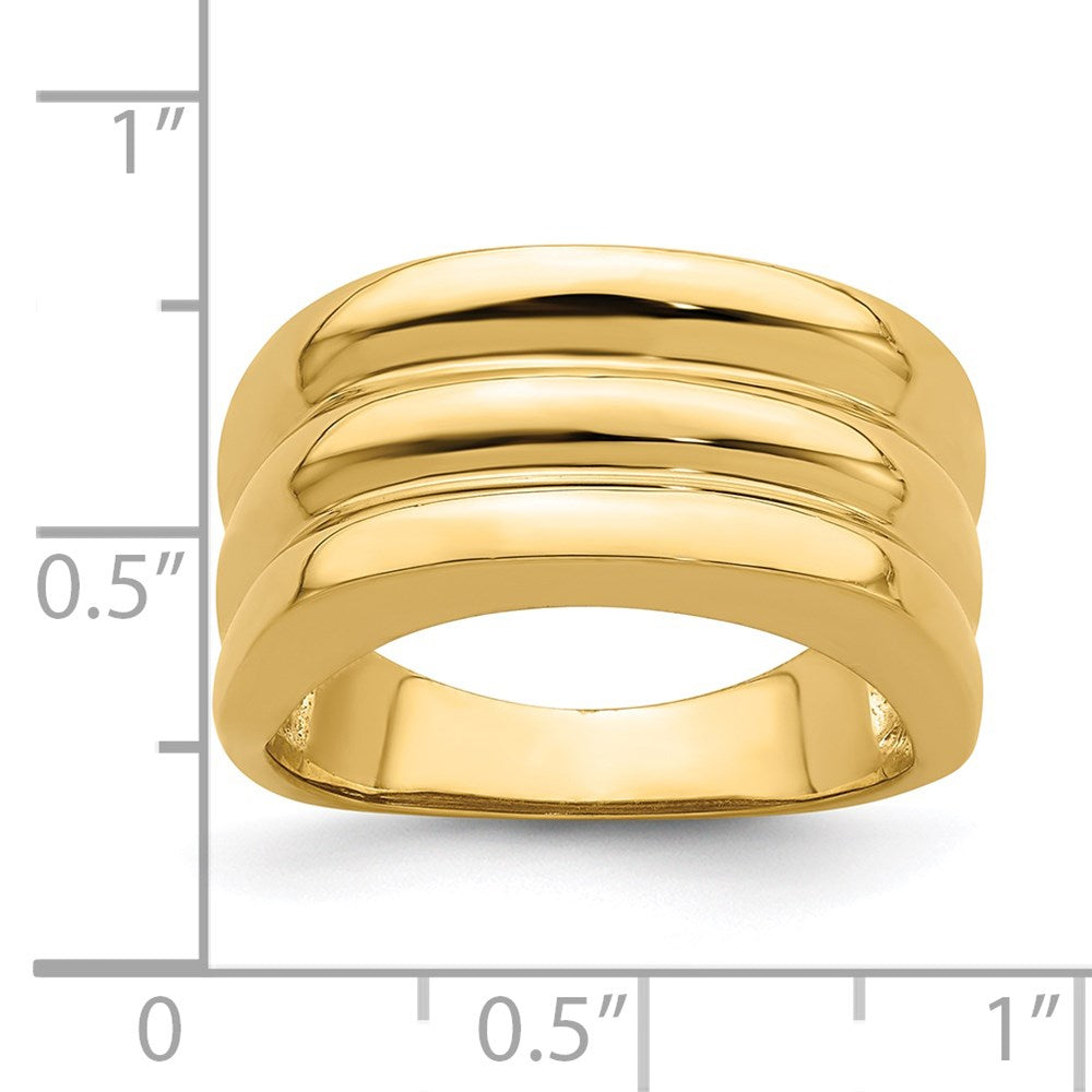 14K Yellow Gold Polished Triple Ridge Dome Ring