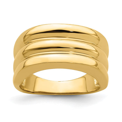 14K Yellow Gold Polished Triple Ridge Dome Ring