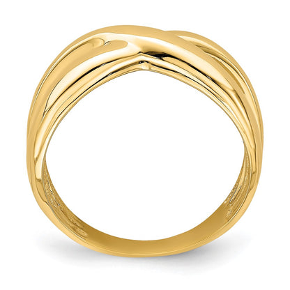 14K Yellow Gold Polished w/ Cut Out Sides X Dome Ring