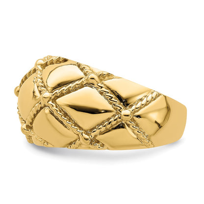 14K Yellow Gold Quilted Rope Solid Dame Ring