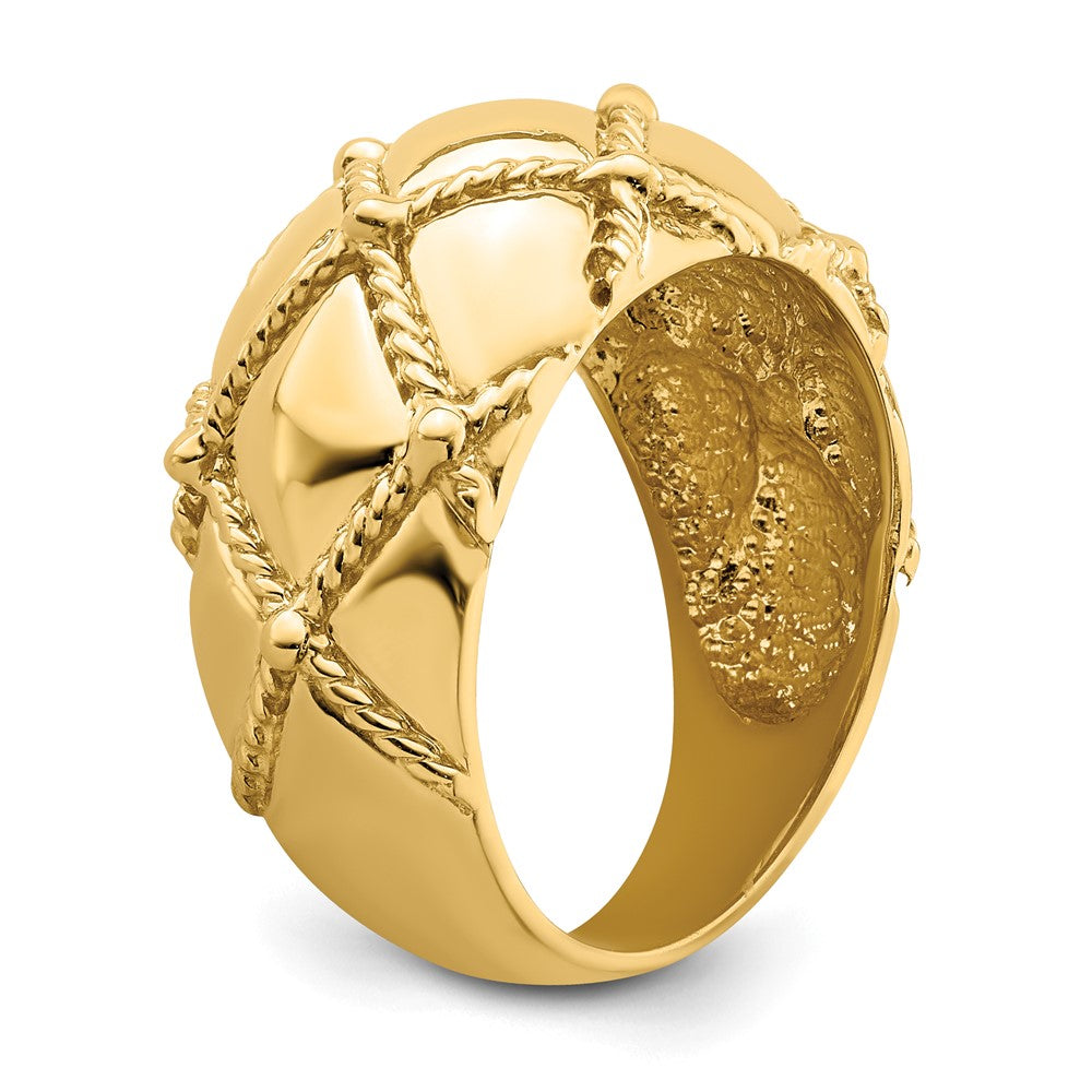 14K Yellow Gold Quilted Rope Solid Dame Ring