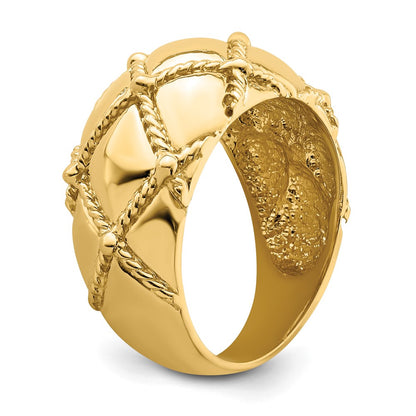 14K Yellow Gold Quilted Rope Solid Dame Ring