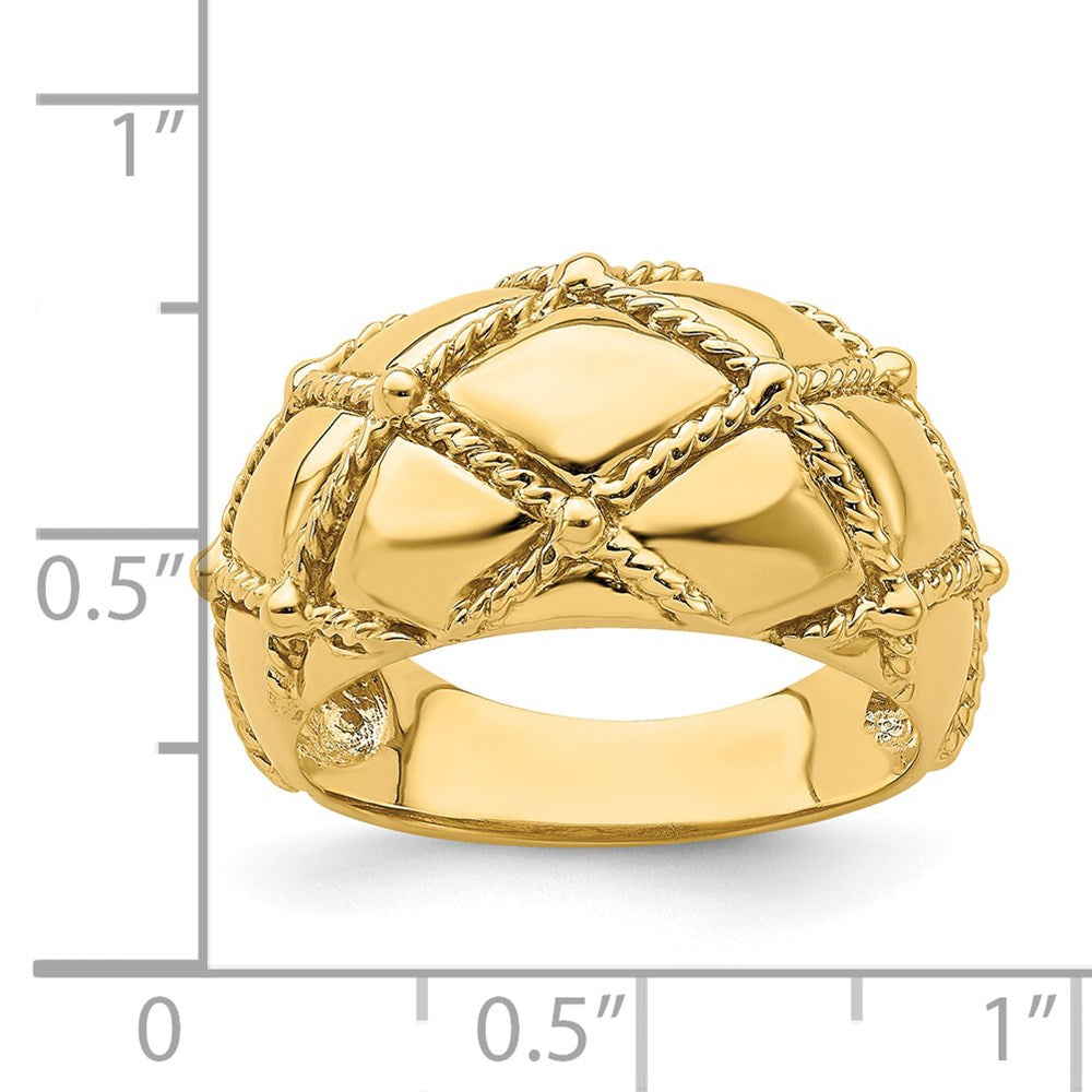14K Yellow Gold Quilted Rope Solid Dame Ring