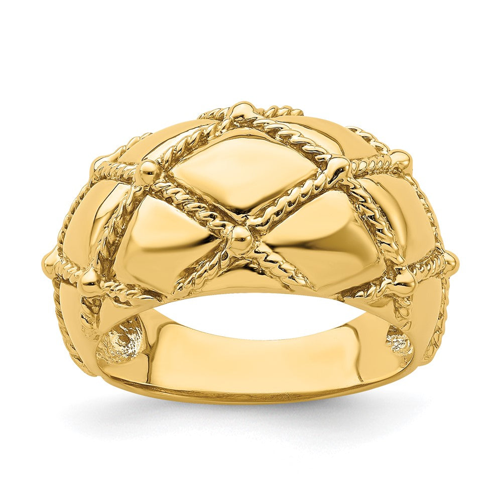 14K Yellow Gold Quilted Rope Solid Dame Ring