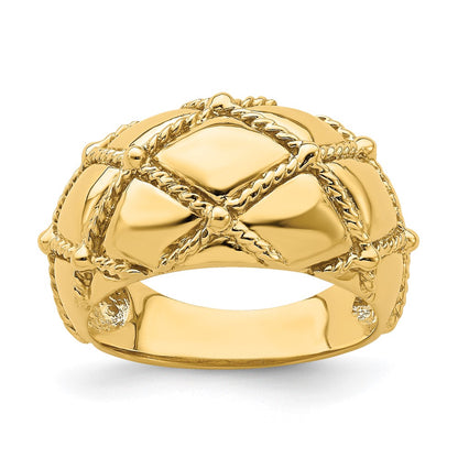 14K Yellow Gold Quilted Rope Solid Dame Ring