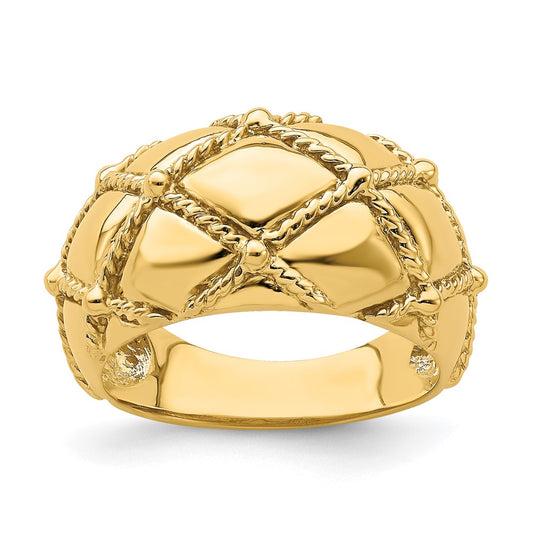 14K Yellow Gold Quilted Rope Solid Dame Ring