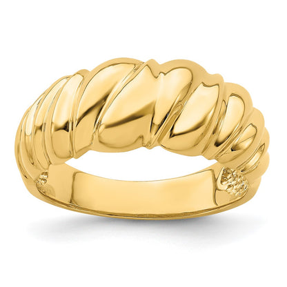 14K Yellow Gold Polished Triangle Scallop Dome Ring