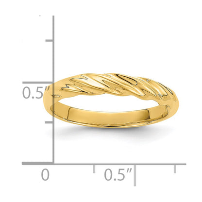 14K Yellow Gold Polished Thin Ribbed Dome Ring