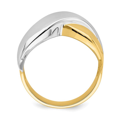 14k Yellow Gold w/Rhodium Polished X Dome Ring