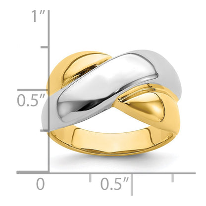 14k Yellow Gold w/Rhodium Polished X Dome Ring