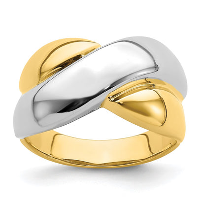 14k Yellow Gold w/Rhodium Polished X Dome Ring