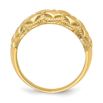 14K Yellow Gold Real Diamond Pattern w/ Scallop Edge Cut-Out Ring