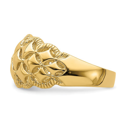 14K Yellow Gold Real Diamond Pattern w/ Scallop Edge Cut-Out Ring