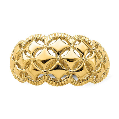 14K Yellow Gold Real Diamond Pattern w/ Scallop Edge Cut-Out Ring