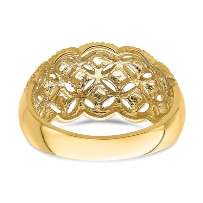 14K Yellow Gold Real Diamond Pattern w/ Scallop Edge Cut-Out Ring