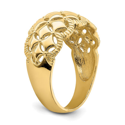 14K Yellow Gold Real Diamond Pattern w/ Scallop Edge Cut-Out Ring