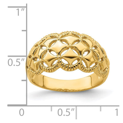 14K Yellow Gold Real Diamond Pattern w/ Scallop Edge Cut-Out Ring