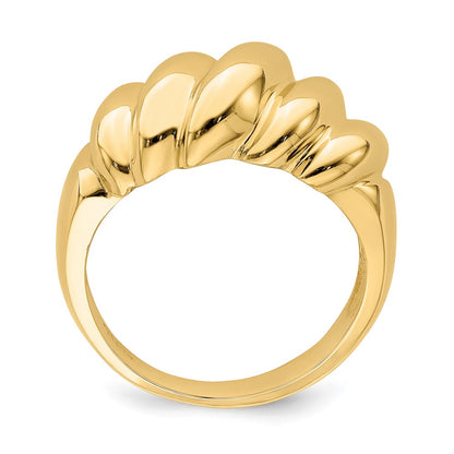 14K Yellow Gold Polished Slanted Shrimp Dome Ring