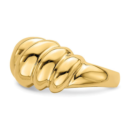 14K Yellow Gold Polished Slanted Shrimp Dome Ring